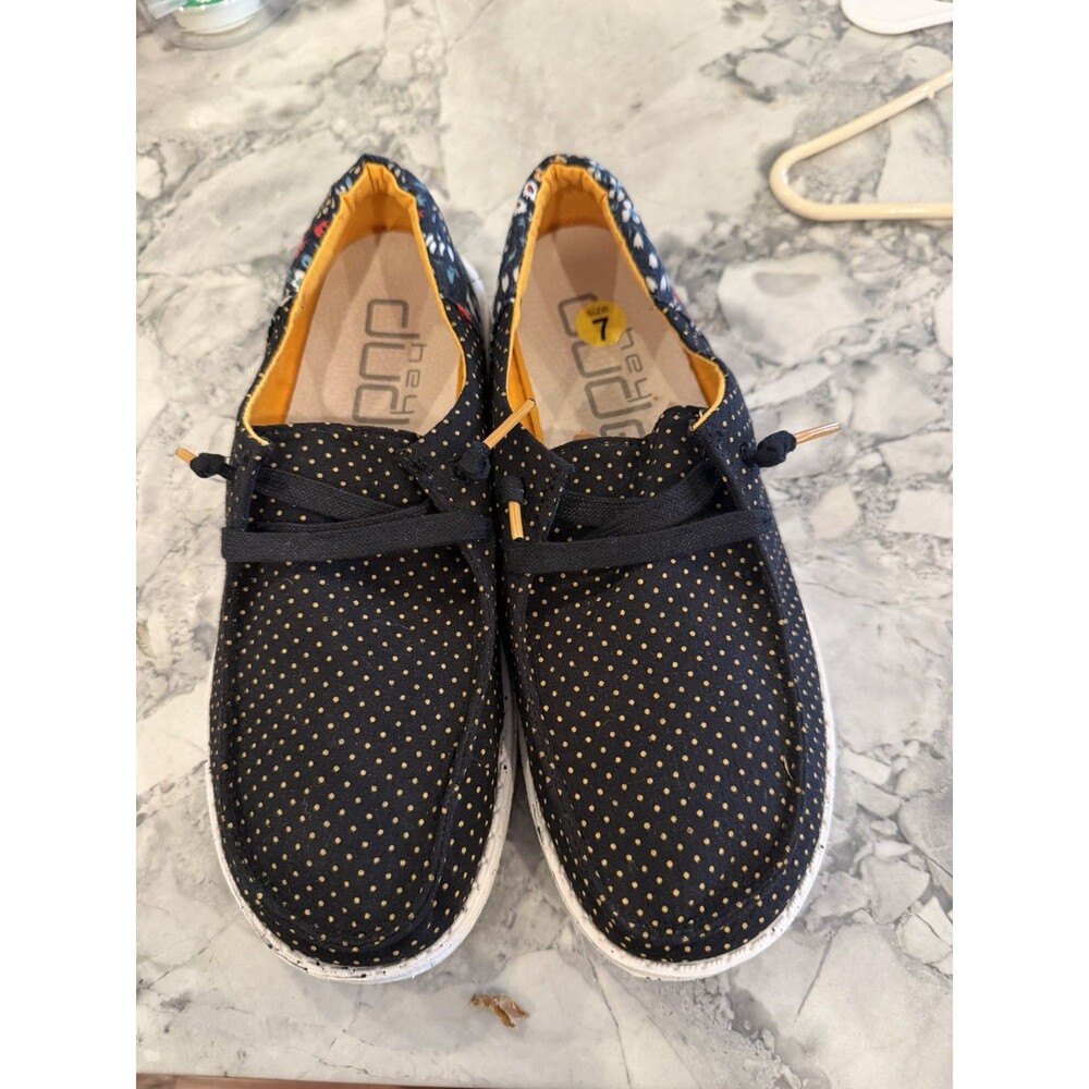 Hey Dude Wendy Funk Floral Dot Black Gold Women's Casual Shoes Size 7 EU 38